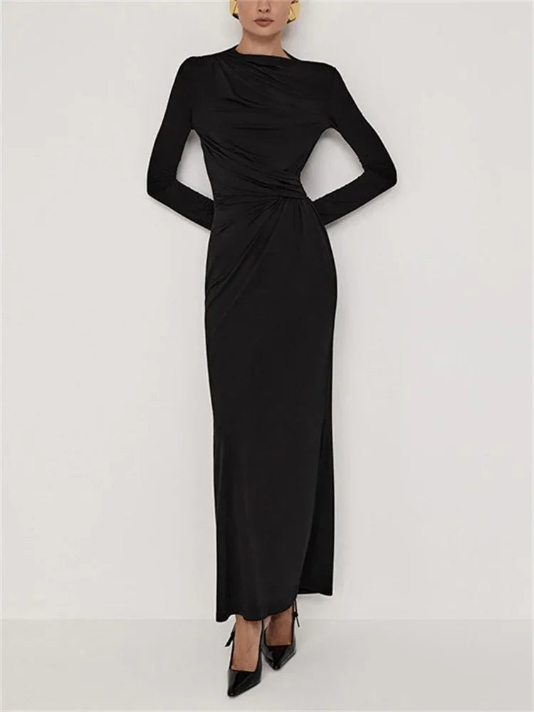 Pleated Slim Maxi Dress