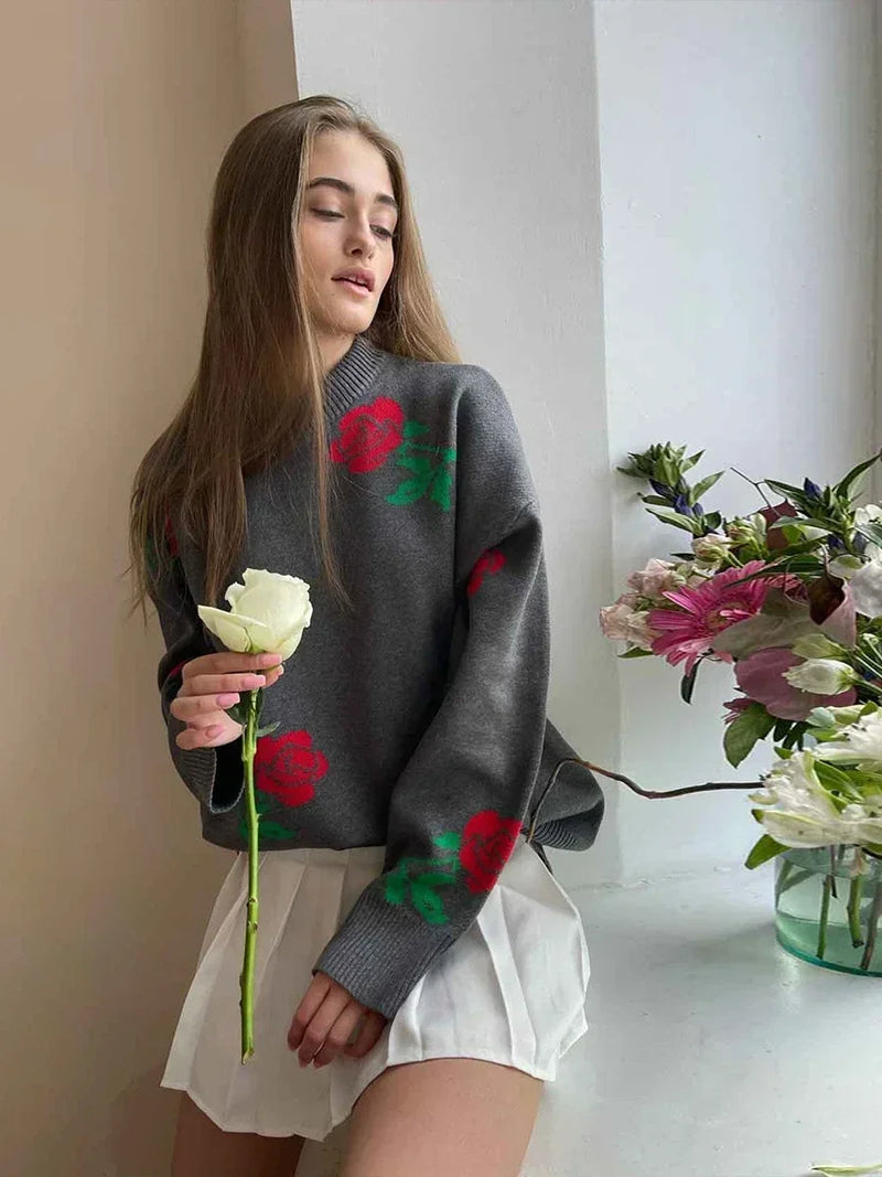 Fashionable women's sweater with floral print,