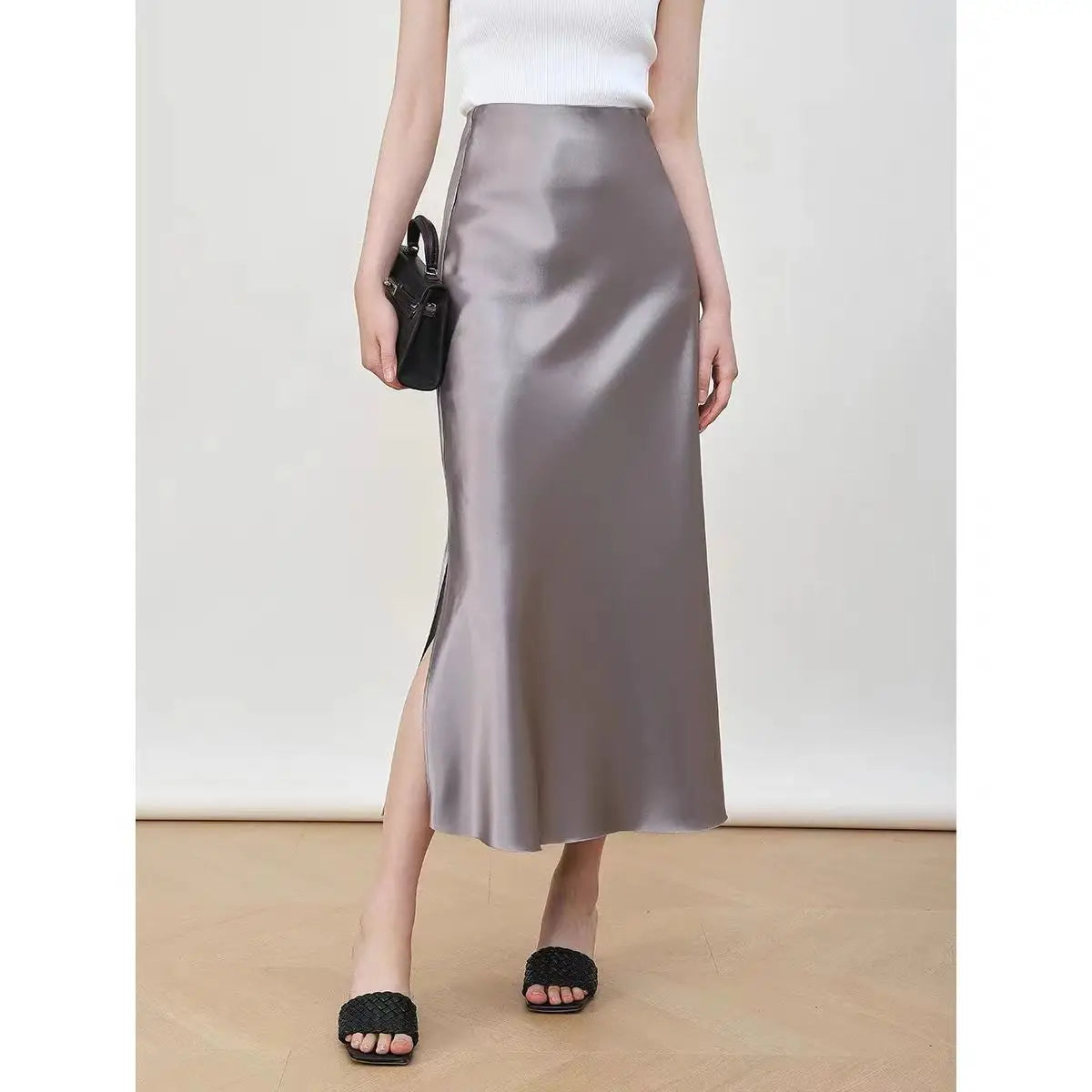 SATIN MIDI SKIRT