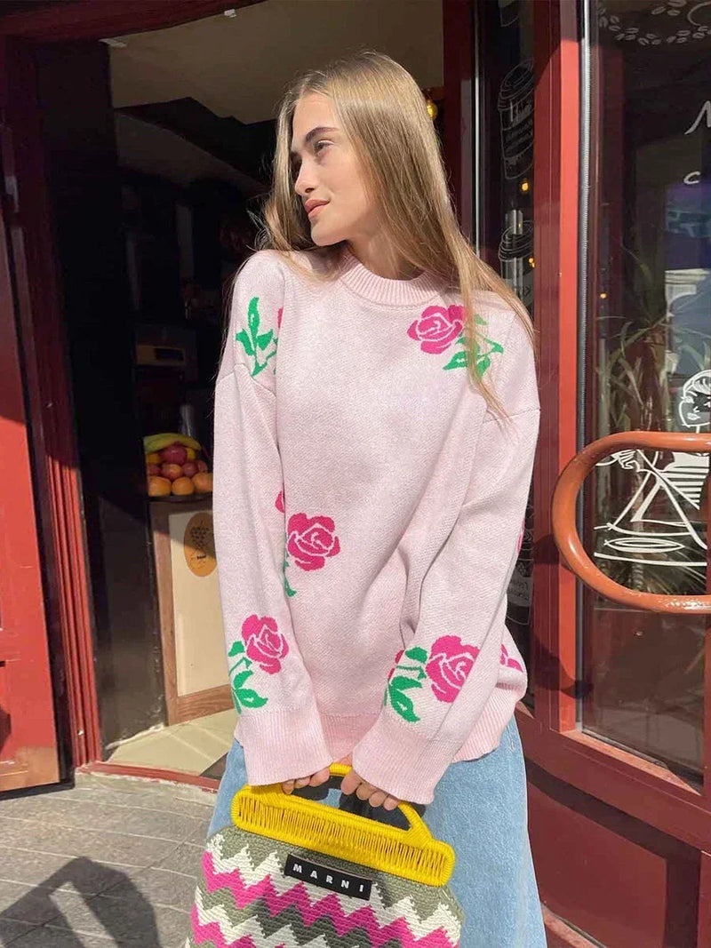 Fashionable women's sweater with floral print,