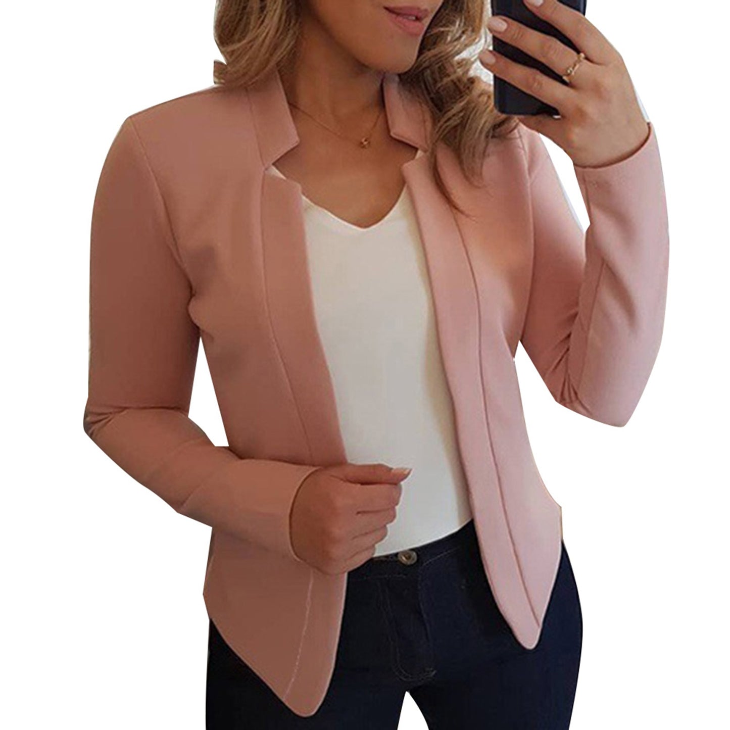 Ladies Elegant Solid Color Collar Blazer