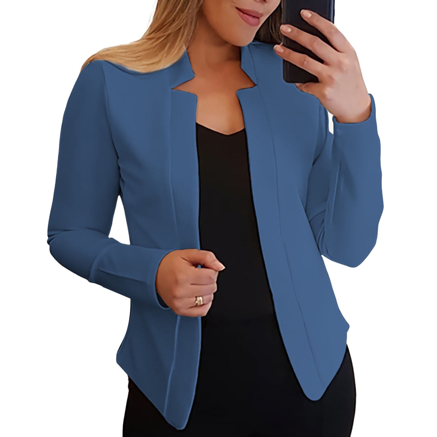 Ladies Elegant Solid Color Collar Blazer