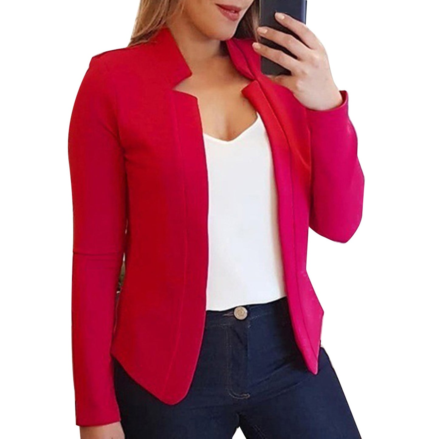 Ladies Elegant Solid Color Collar Blazer