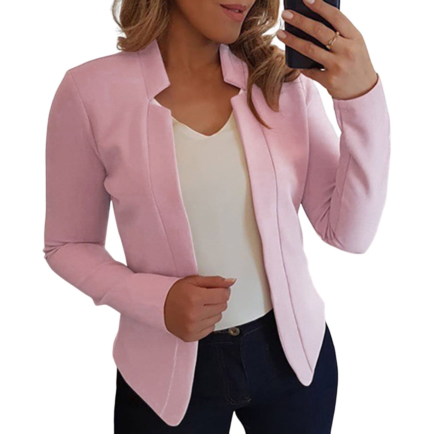 Ladies Elegant Solid Color Collar Blazer