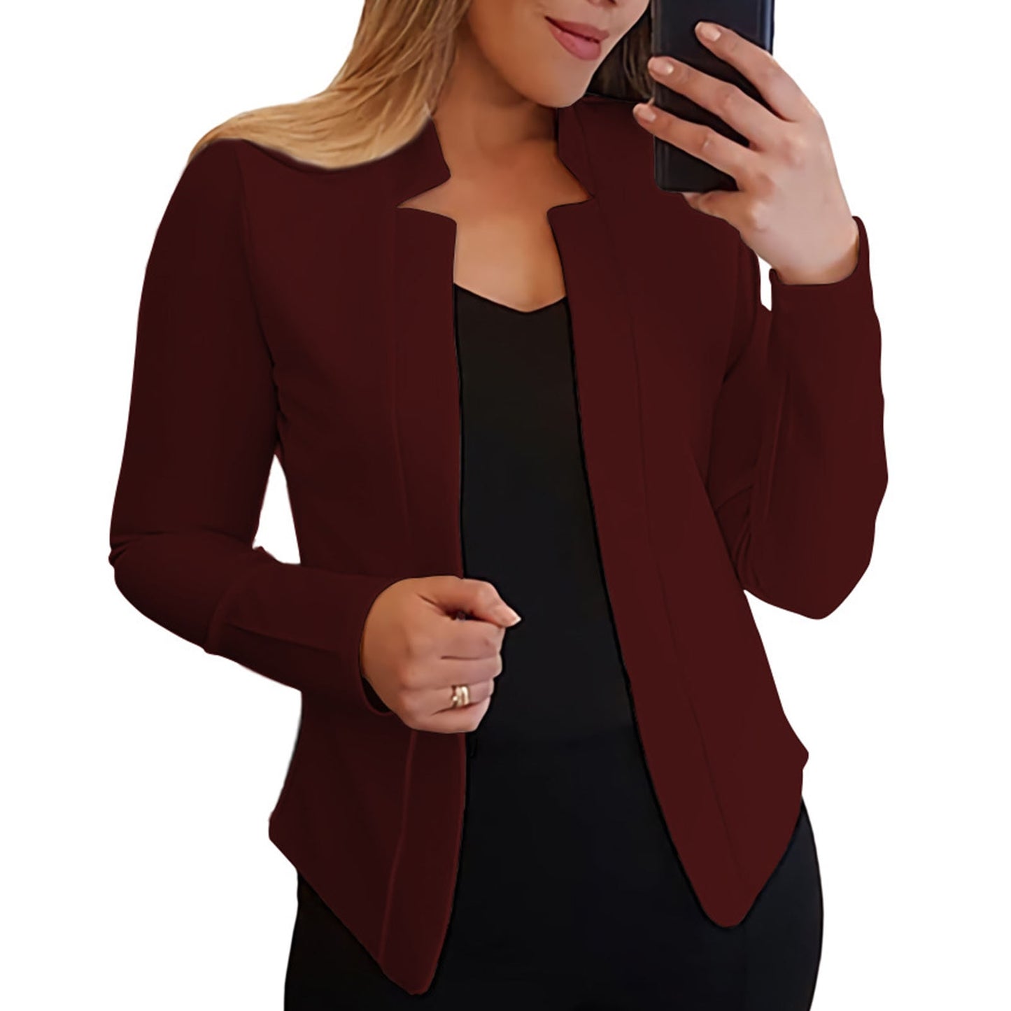 Ladies Elegant Solid Color Collar Blazer