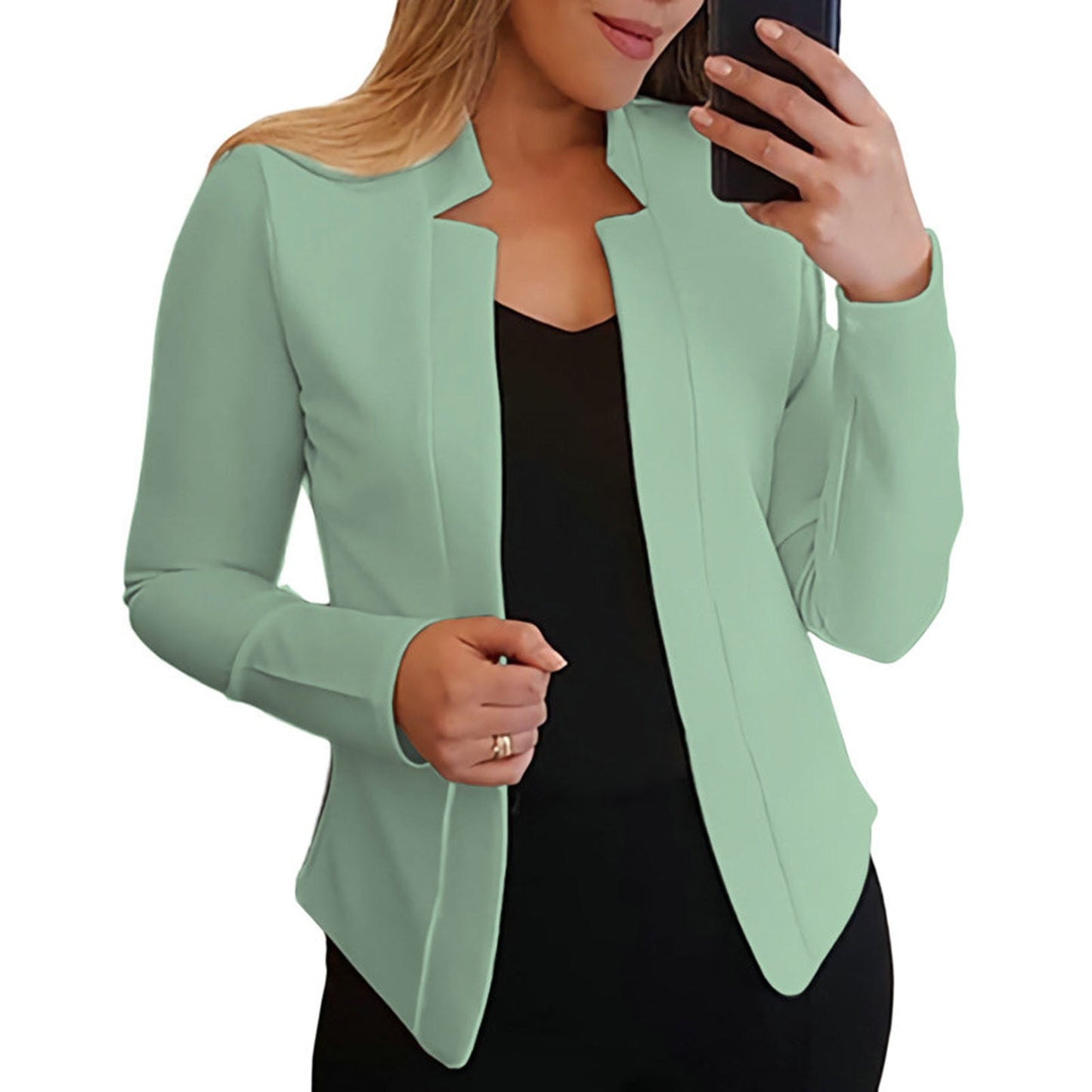 Ladies Elegant Solid Color Collar Blazer