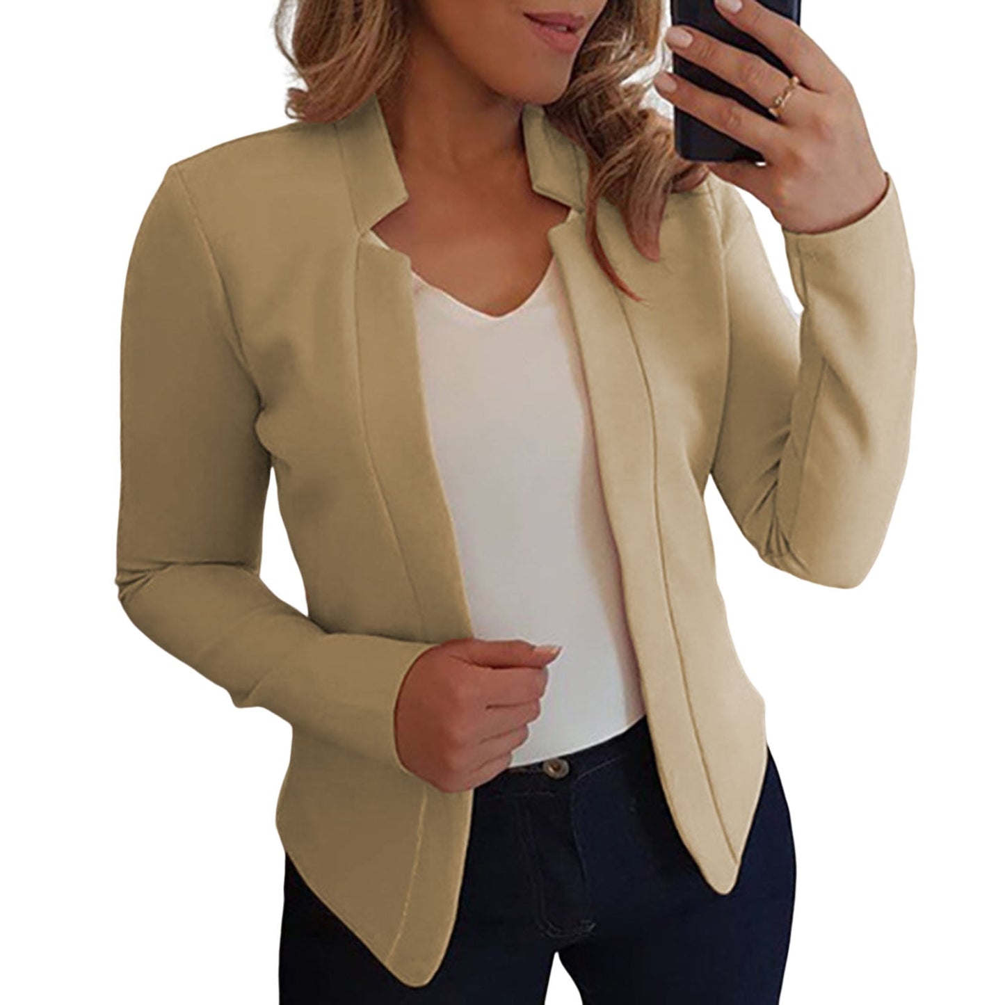 Ladies Elegant Solid Color Collar Blazer