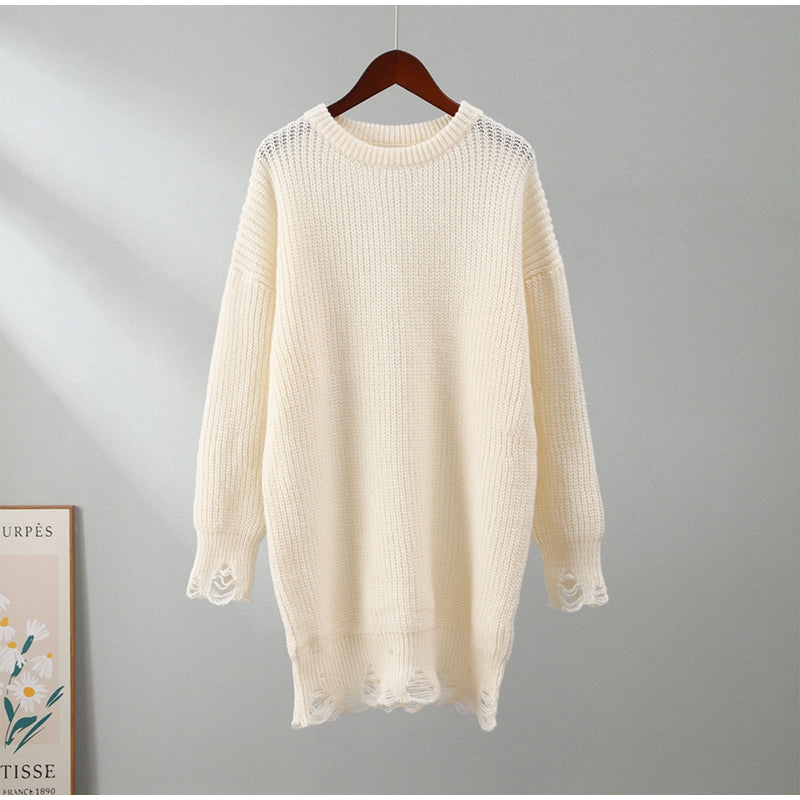 Cindy Ripped Crew Neck Long Sleeve Women Knit Sweater